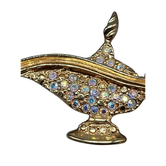 Kirks Folly Alladin Lamp Broock 18k Gold Plated Aurora Borealis Rhinestones - Picture 13 of 15